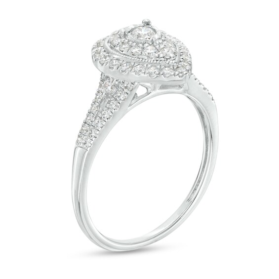 1/2 CT. T.w. Diamond Double Pear-Shaped Frame Split Shank Engagement Ring in 10K White Gold (J/I3)