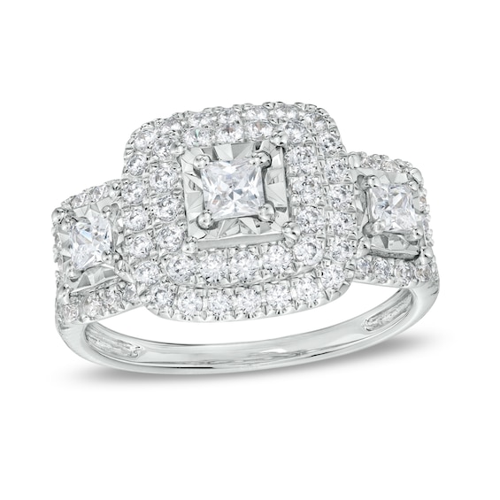 1 CT. T.w. Princess-Cut Diamond Past Present FutureÂ® Double Frame Engagement Ring in 10K White Gold