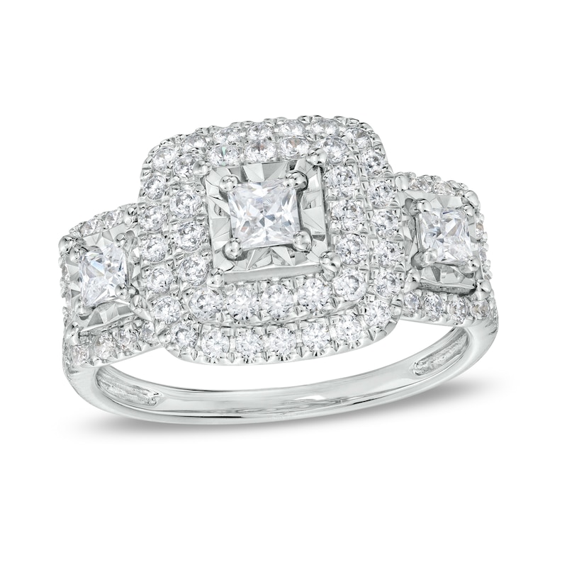 1 CT. T.W. Princess-Cut Diamond Past Present Future® Double Frame Engagement Ring in 10K White Gold