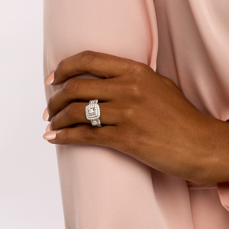 Main Image 2 of 1 CT. T.W. Princess-Cut Diamond Past Present Future® Double Frame Engagement Ring in 10K White Gold