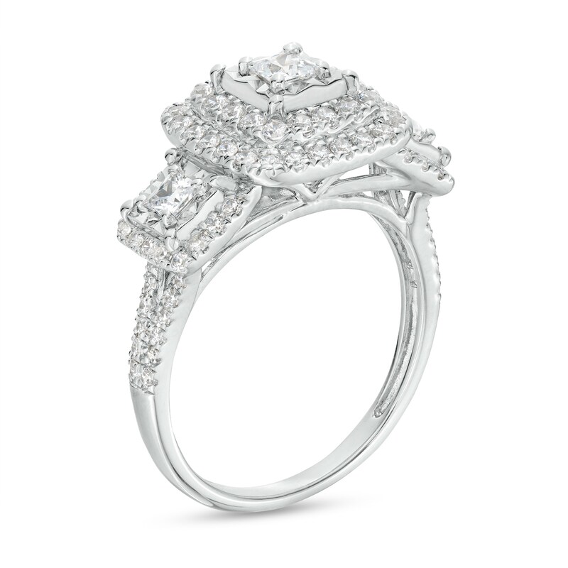 Main Image 3 of 1 CT. T.W. Princess-Cut Diamond Past Present Future® Double Frame Engagement Ring in 10K White Gold