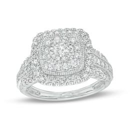 1 CT. T.W. Diamond Double Cushion-Shaped Frame Engagement Ring in 10K White Gold (J/I3)