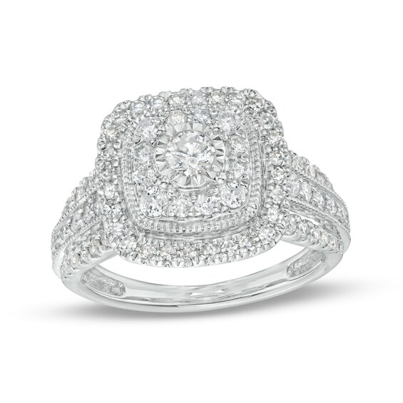 1 CT. T.w. Diamond Double Cushion-Shaped Frame Engagement Ring in 10K White Gold (J/I3)
