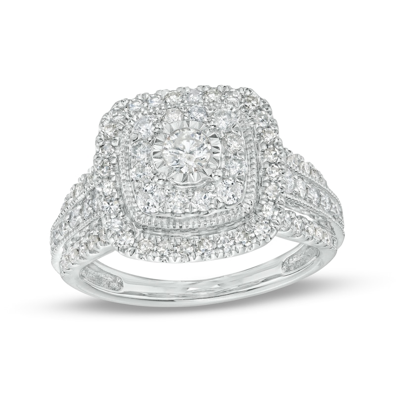 Main Image 1 of 1 CT. T.W. Diamond Double Cushion-Shaped Frame Engagement Ring in 10K White Gold (J/I3)