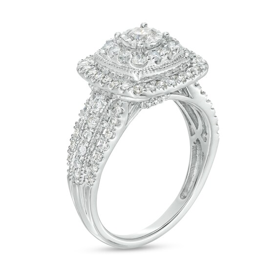 1 CT. T.w. Diamond Double Cushion-Shaped Frame Engagement Ring in 10K White Gold (J/I3)