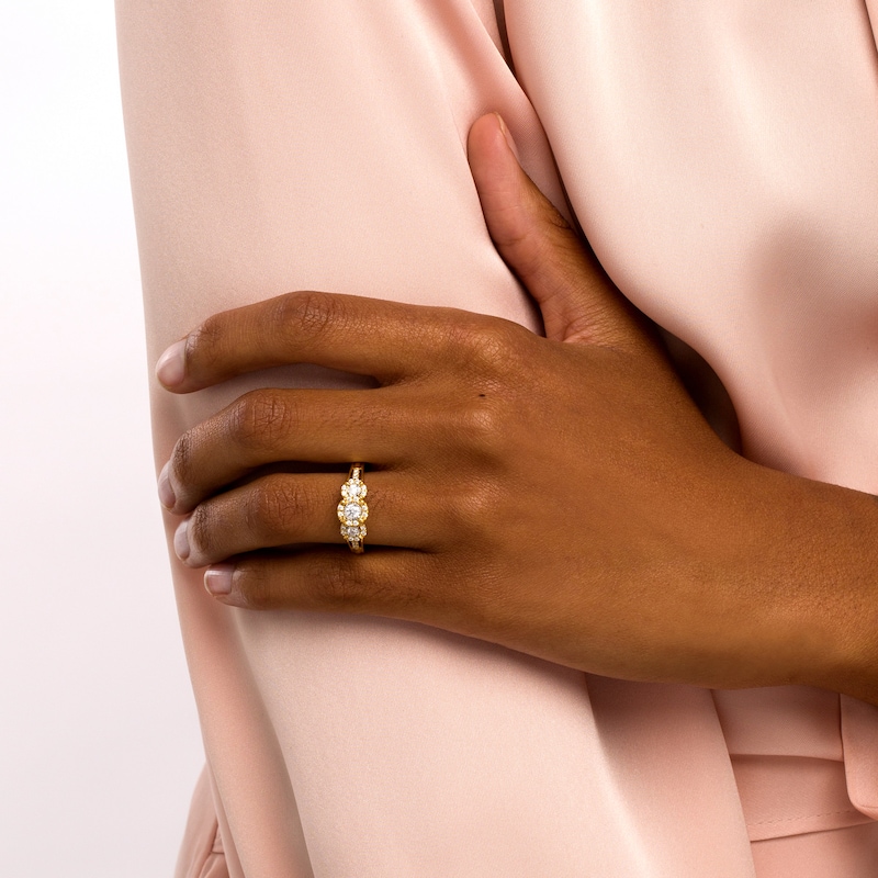 Main Image 2 of 1/4 CT. T.W. Diamond Past Present Future® Frame Split Shank Engagement Ring in 10K Gold