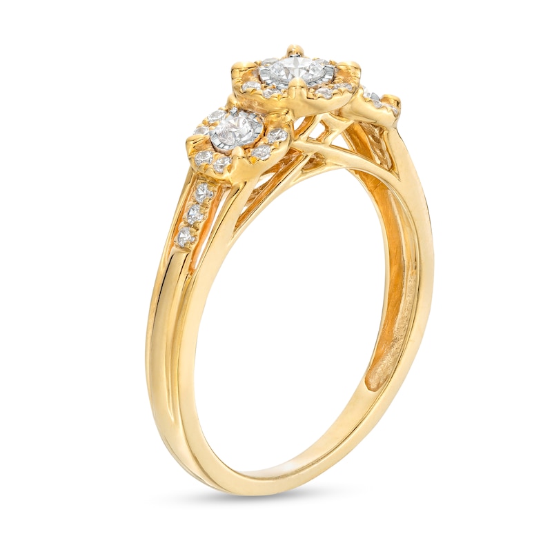 Main Image 3 of 1/4 CT. T.W. Diamond Past Present Future® Frame Split Shank Engagement Ring in 10K Gold