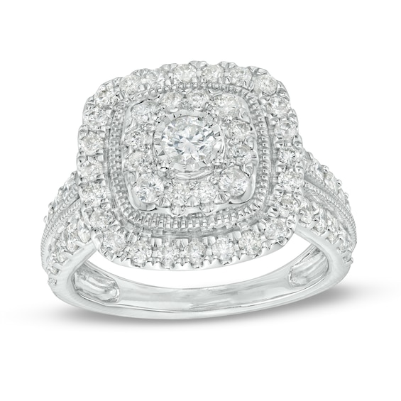1-1/2 CT. T.w. Diamond Double Cushion-Shaped Frame Vintage-Style Engagement Ring in 10K White Gold (J/I3)