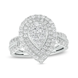 1 CT. T.W. Pear-Shaped Multi-Diamond Double Frame Double Row Engagement Ring in 10K White Gold