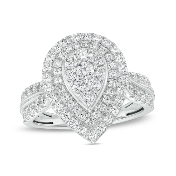 1 CT. T.w. Pear-Shaped Multi-Diamond Double Frame Double Row Engagement Ring in 10K Gold
