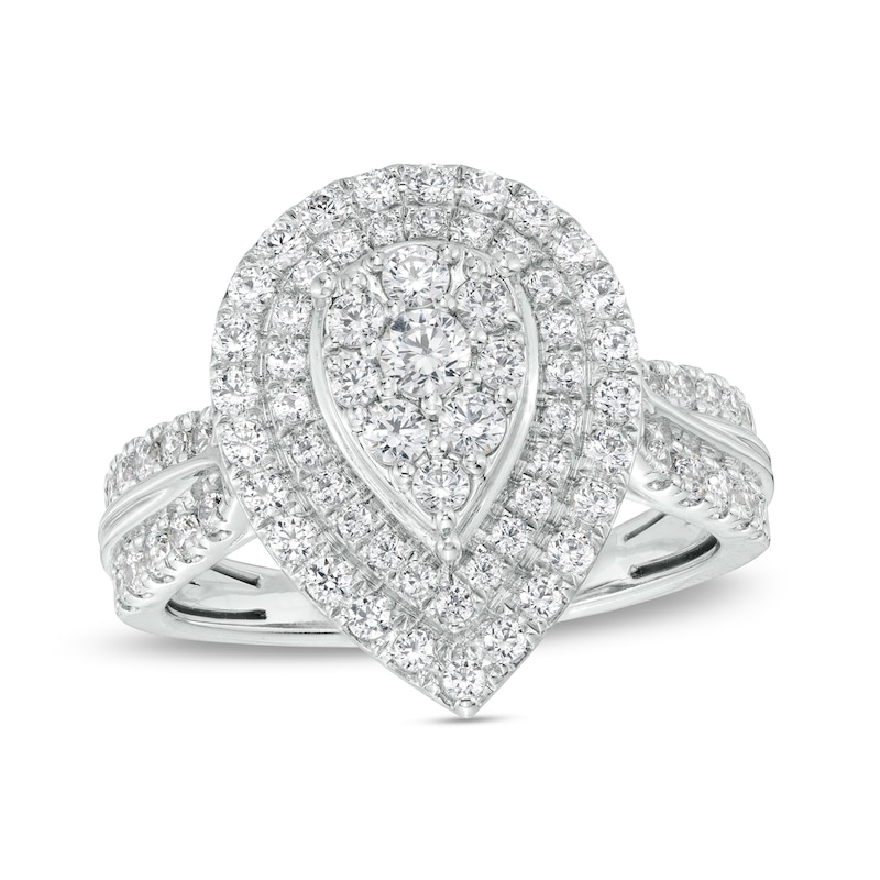 Main Image 1 of 1 CT. T.W. Pear-Shaped Multi-Diamond Double Frame Double Row Engagement Ring in 10K White Gold