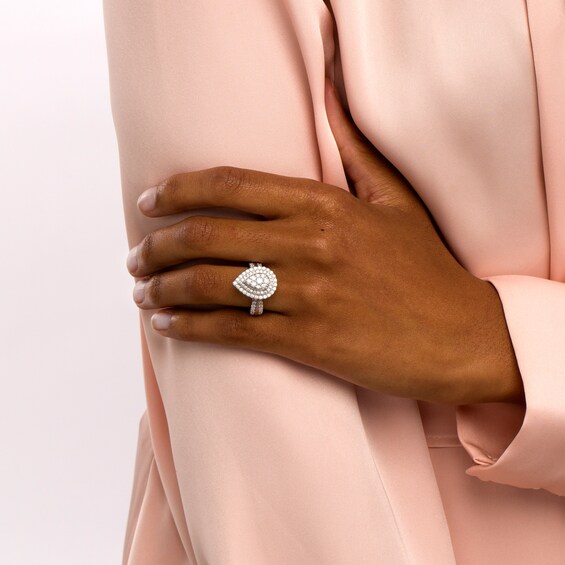 1 CT. T.w. Pear-Shaped Multi-Diamond Double Frame Double Row Engagement Ring in 10K Gold