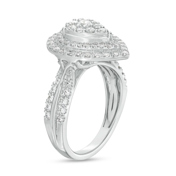 1 CT. T.w. Pear-Shaped Multi-Diamond Double Frame Double Row Engagement Ring in 10K Gold