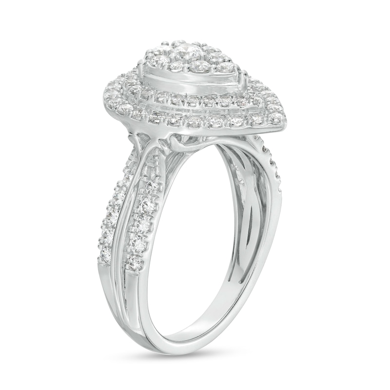 Main Image 3 of 1 CT. T.W. Pear-Shaped Multi-Diamond Double Frame Double Row Engagement Ring in 10K White Gold