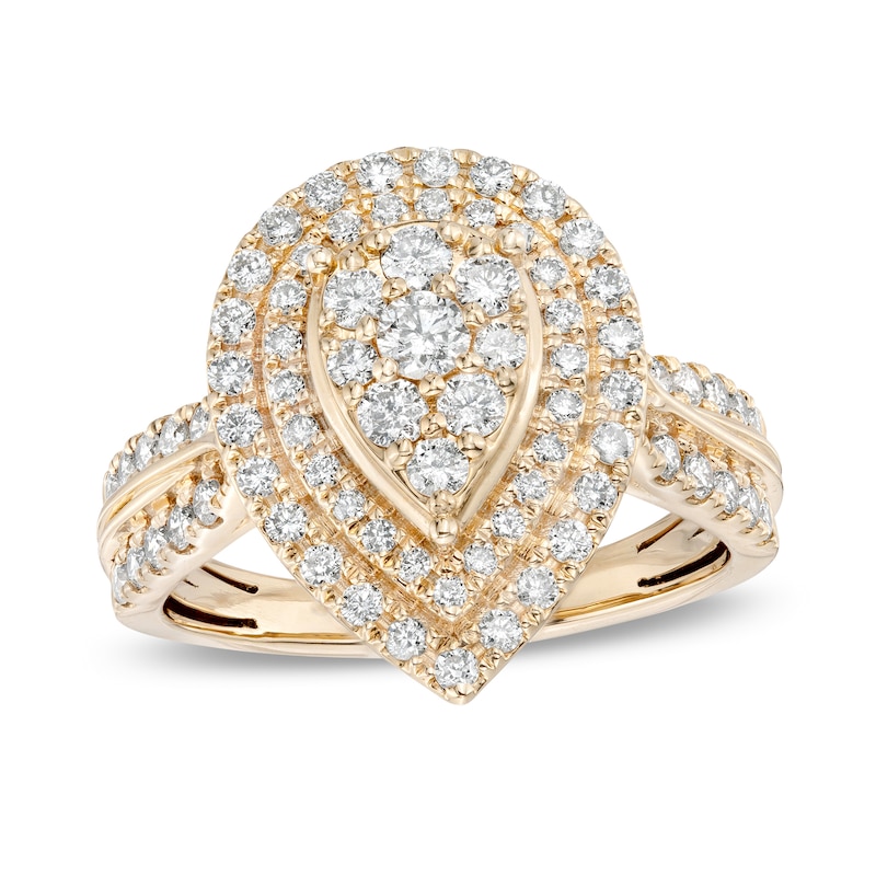 Main Image 1 of 1 CT. T.W. Pear-Shaped Multi-Diamond Double Frame Double Row Engagement Ring in 10K Gold