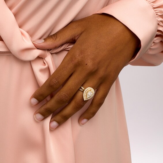 1 CT. T.w. Pear-Shaped Multi-Diamond Double Frame Double Row Engagement Ring in 10K Gold