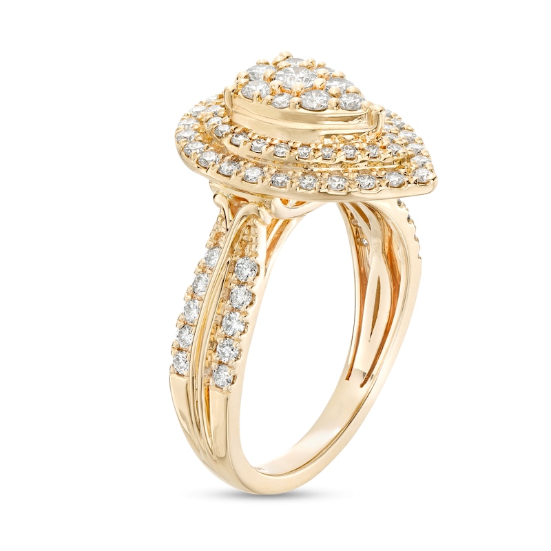 Main Image 3 of 1 CT. T.W. Pear-Shaped Multi-Diamond Double Frame Double Row Engagement Ring in 10K Gold