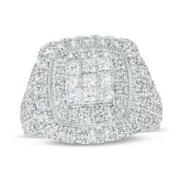 2 CT. T.W. Princess-Cut Multi-Diamond Double Cushion-Shaped Frame Multi-Row Engagement Ring in 10K White Gold