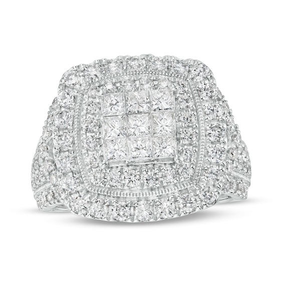 2 CT. T.w. Princess-Cut Multi-Diamond Double Cushion-Shaped Frame Multi-Row Engagement Ring in 10K White Gold