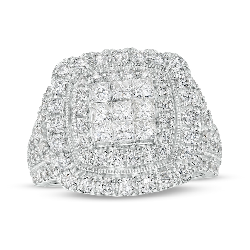 Main Image 1 of 2 CT. T.W. Princess-Cut Multi-Diamond Double Cushion-Shaped Frame Multi-Row Engagement Ring in 10K White Gold