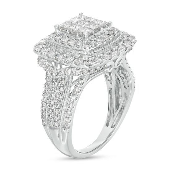 2 CT. T.w. Princess-Cut Multi-Diamond Double Cushion-Shaped Frame Multi-Row Engagement Ring in 10K White Gold
