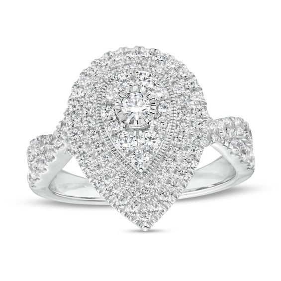 1 CT. T.w. Diamond Pear-Shaped Double Frame Engagement Ring in 10K White Gold (J/I3)
