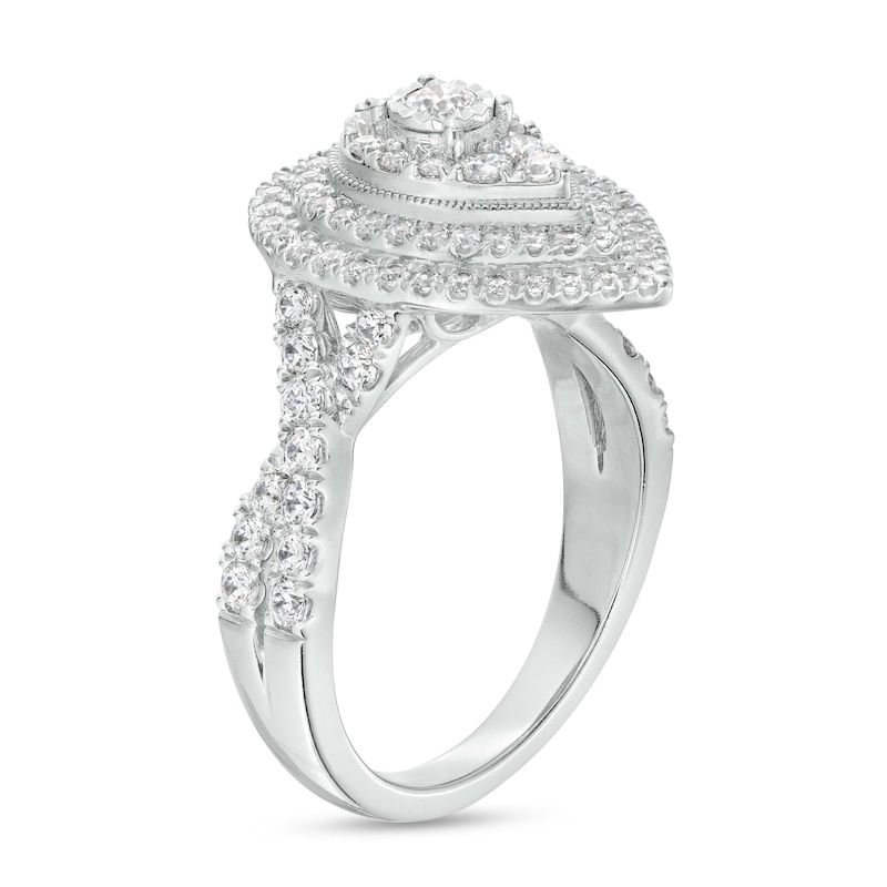 Main Image 3 of 1 CT. T.W. Diamond Pear-Shaped Double Frame Engagement Ring in 10K White Gold (J/I3)