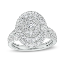 1 CT. T.W. Diamond Oval-Shaped Triple Frame Split Shank Engagement Ring in 10K White Gold (J/I3)