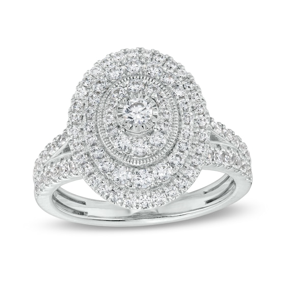 1 CT. T.w. Diamond Oval-Shaped Triple Frame Split Shank Engagement Ring in 10K White Gold (J/I3)