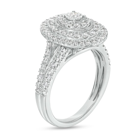 1 CT. T.w. Diamond Oval-Shaped Triple Frame Split Shank Engagement Ring in 10K White Gold (J/I3)