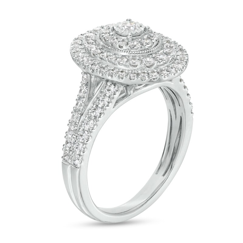 Main Image 3 of 1 CT. T.W. Diamond Oval-Shaped Triple Frame Split Shank Engagement Ring in 10K White Gold (J/I3)