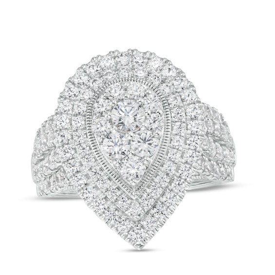 2 CT. T.w. Pear-Shaped Multi-Diamond Double Frame Multi-Row Engagement Ring in 10K White Gold