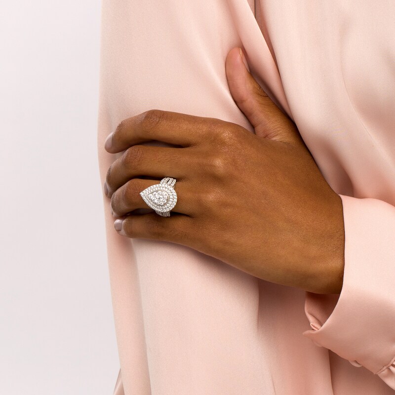 Main Image 2 of 2 CT. T.W. Pear-Shaped Multi-Diamond Double Frame Multi-Row Engagement Ring in 10K White Gold