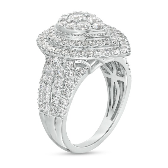 2 CT. T.w. Pear-Shaped Multi-Diamond Double Frame Multi-Row Engagement Ring in 10K White Gold
