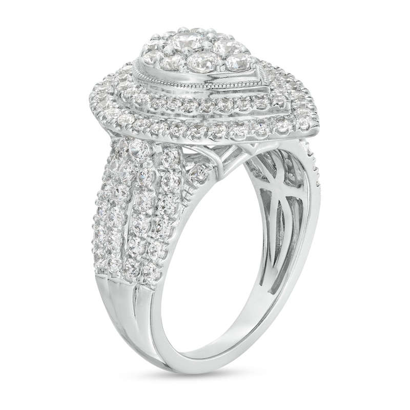 Main Image 3 of 2 CT. T.W. Pear-Shaped Multi-Diamond Double Frame Multi-Row Engagement Ring in 10K White Gold