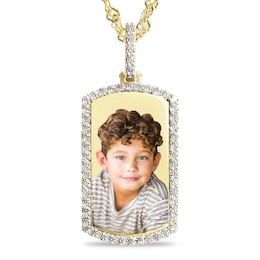 1 CT. T.W. Diamond Frame Engravable Photo Dog Tag Pendant in 10K Gold (1 Image and 4 Lines) - 24&quot;