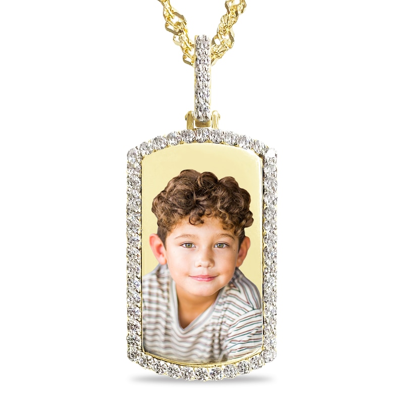 Main Image 1 of 1 CT. T.W. Diamond Frame Engravable Photo Dog Tag Pendant in 10K Gold (1 Image and 4 Lines) - 24"