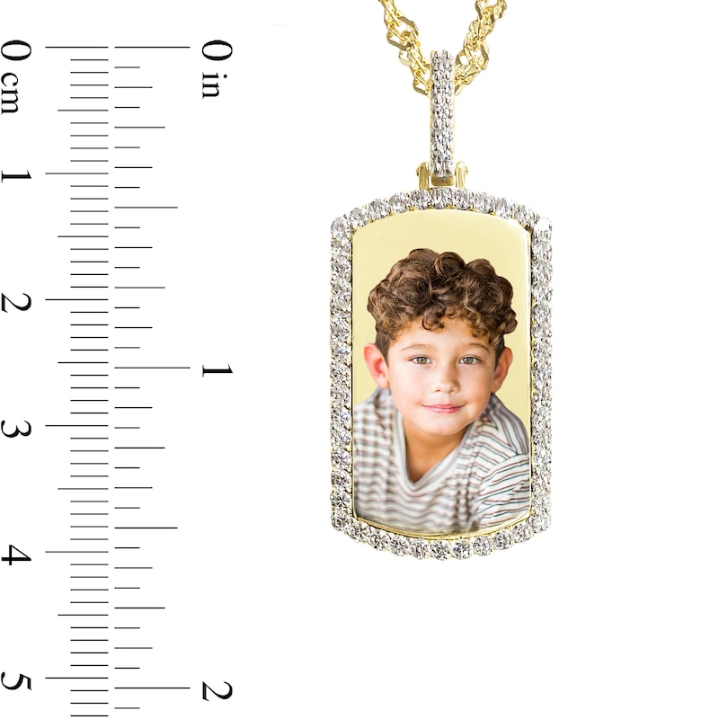 Main Image 3 of 1 CT. T.W. Diamond Frame Engravable Photo Dog Tag Pendant in 10K Gold (1 Image and 4 Lines) - 24"