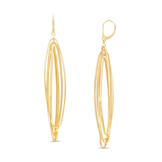 Diamond-Cut Marquise-Shaped Elongated Drop Earrings in 10K Gold