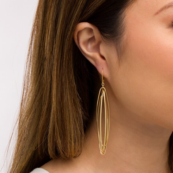 Diamond-Cut Marquise-Shaped Elongated Drop Earrings in 10K Gold