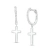 1/10 CT. T.W. Diamond White Enamel Cross Drop Earrings in Sterling Silver