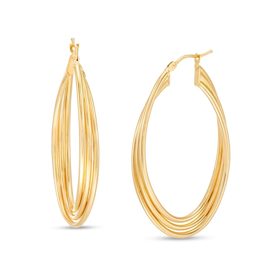3.0mm Triple Layered Oval Hoop Earrings in 10K Gold