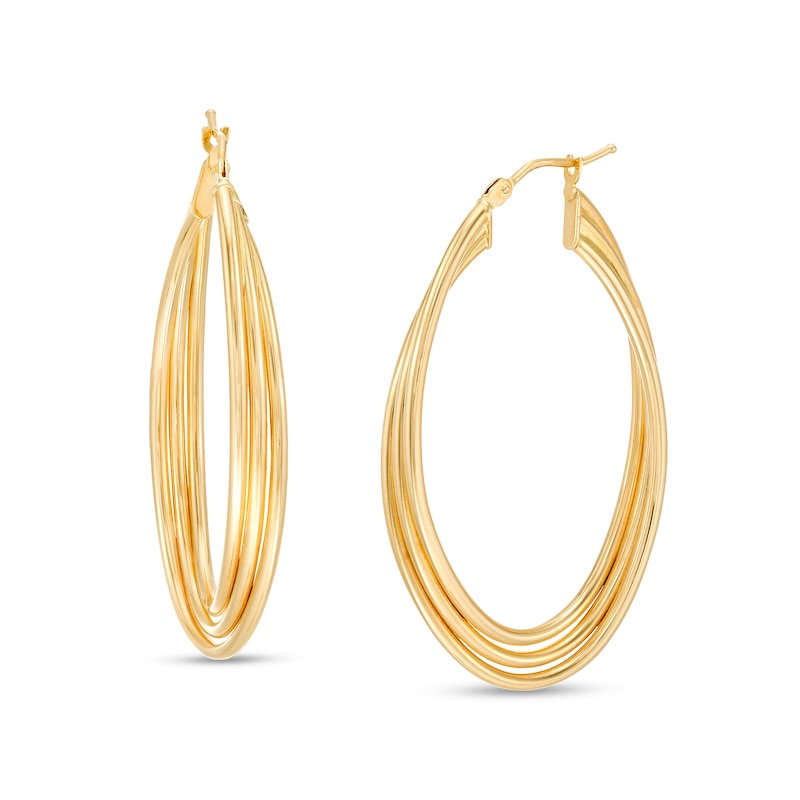 Main Image 1 of 3.0mm Triple Layered Oval Hoop Earrings in 10K Gold