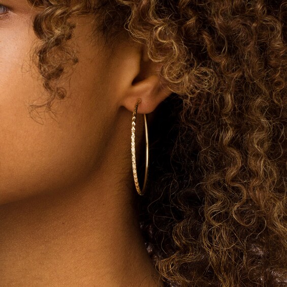 45.0mm Diamond-Cut Continuous Tube Hoop Earrings in 10K Gold