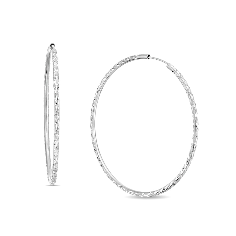 Main Image 1 of 45.0mm Diamond-Cut Continuous Tube Hoop Earrings in 10K White Gold