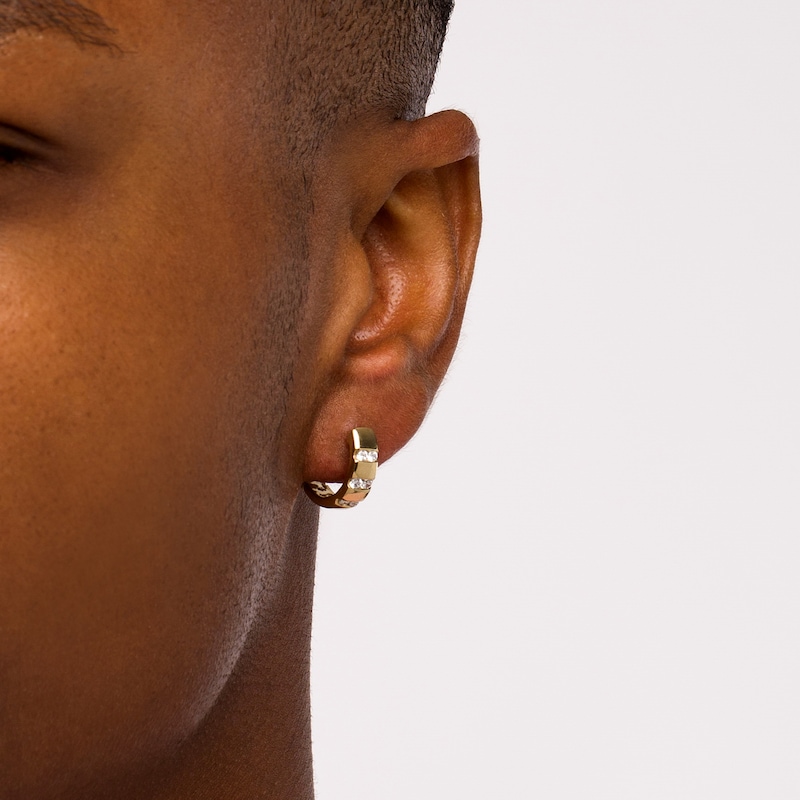 Main Image 2 of 1/3 CT. T.W. Diamond Triple Row Huggie Hoop Earrings in 10K Gold
