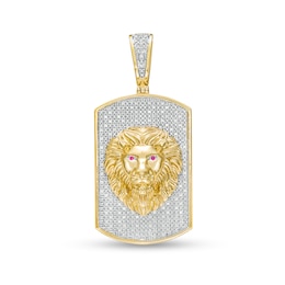 Men's 1/3 CT. T.W. Diamond and Lab-Created Ruby Lion's Head Dog Tag Necklace Charm in 10K Gold