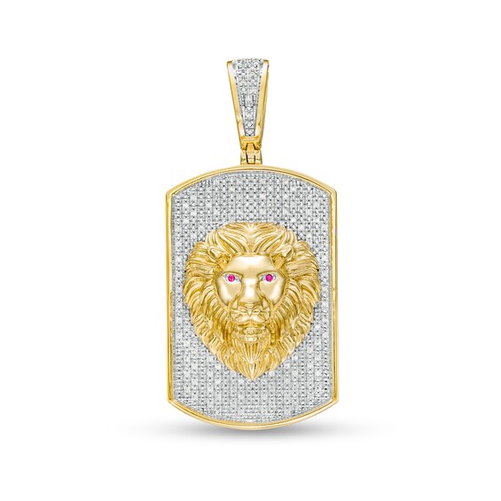 1/3 CT. T.w. Diamond and Lab-Created Ruby Lion's Head Dog Tag Necklace Charm in 10K Gold