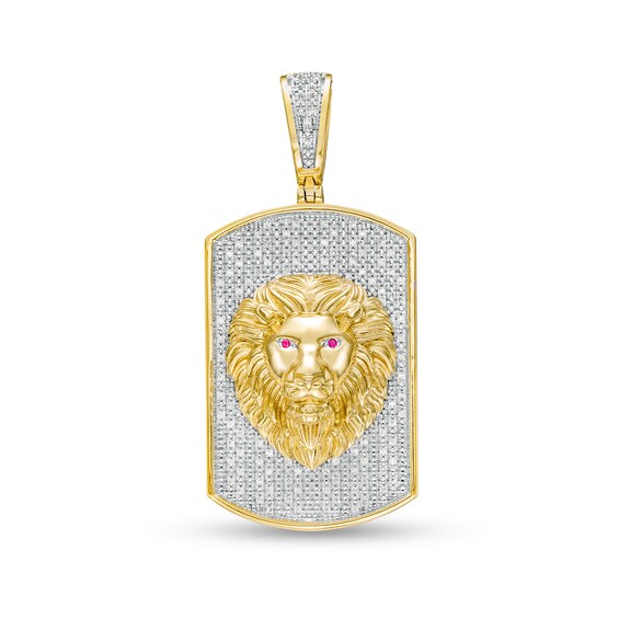 Men's 1/3 CT. T.w. Diamond and Lab-Created Ruby Lion's Head Dog Tag Necklace Charm in 10K Gold