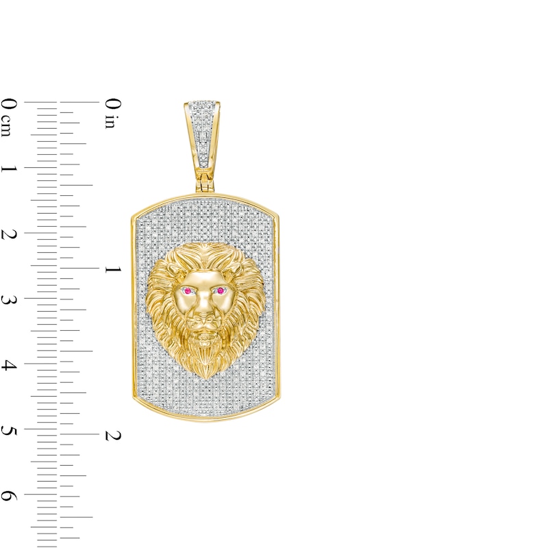 Main Image 2 of Men's 1/3 CT. T.W. Diamond and Lab-Created Ruby Lion's Head Dog Tag Necklace Charm in 10K Gold
